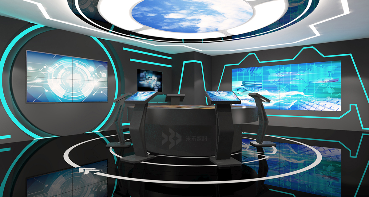 科技與視覺的融合 經(jīng)典藍(lán)白配色多媒體企業(yè)展廳設(shè)計案例